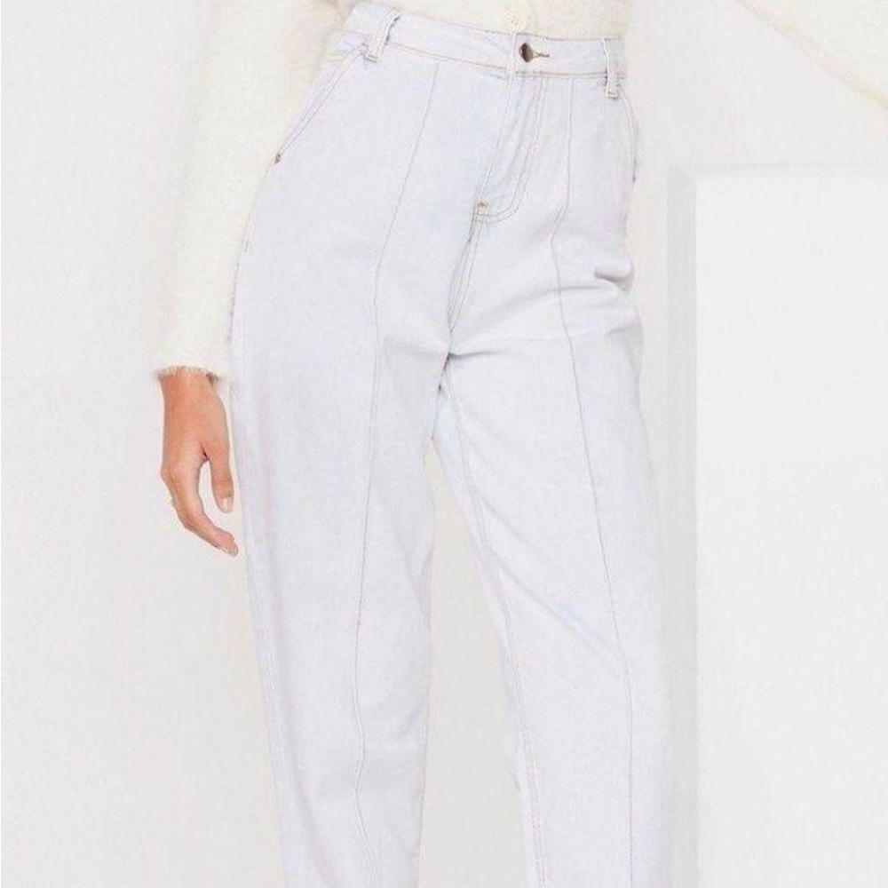 Nasty Gal white pleated baggy jeans high waist and never worn